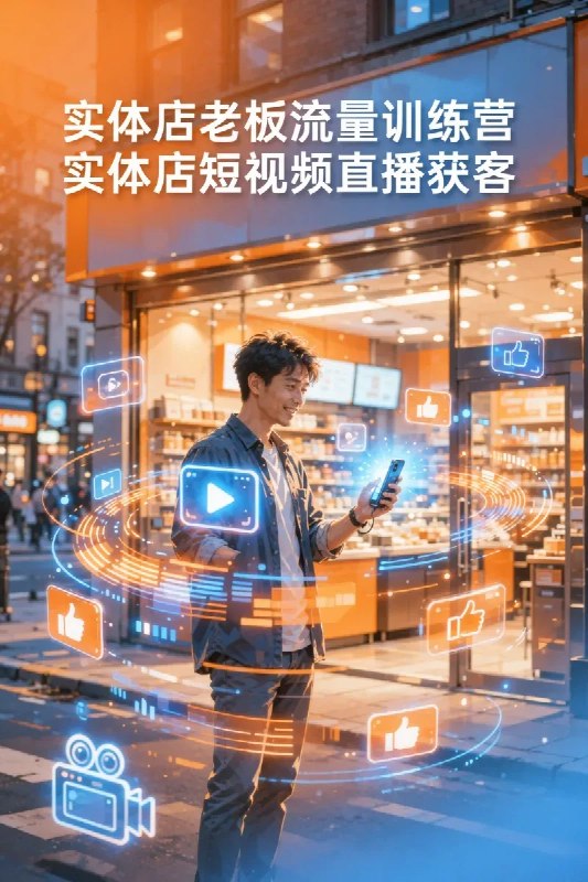 名称：实体店老板流量训练营，实体店短视频直播获客描述：这套专为实体店主打造的流量特训课程，系统拆解短视频与直播双轨获客的实战方法论