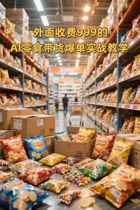 名称：外面收费999的AI零食带货爆单实战教学描述：外面收费999的AI零食带货爆单实战教学，覆盖食品开箱、仓库直播、超市抢购等热门爆款场景，AI批量做零食短视频带货链接：