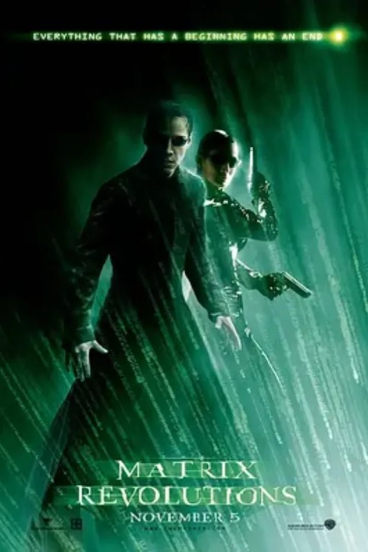 名称：黑客帝国3：矩阵革命 The Matrix Revolutions描述：第二集中，尼奥（基努·里维斯 Keanu Reeves 饰）没有能从内部摧毁“母体”，他的身体在真实世界的飞船上陷于昏迷，思想却被困在介于“母体”和真实世界的中间地带，这个地方由“火车人”控制