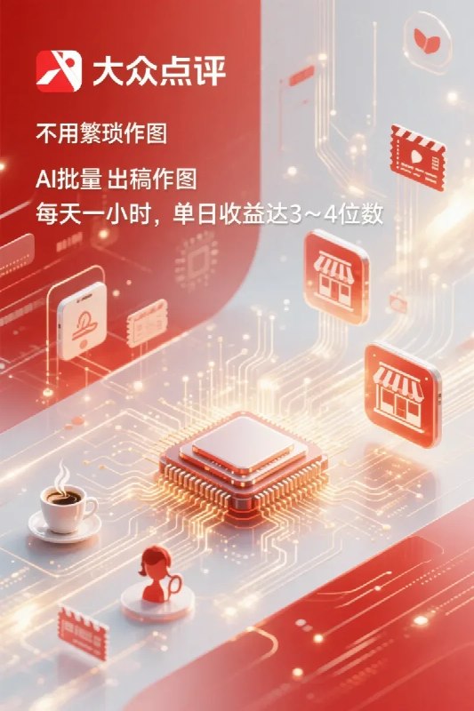 名称：大众点评全新玩法，不用繁琐作图，AI 批量出稿作图，每天一小时，单日收益达 3～4 位数描述：大众点评全新玩法来了！告别繁琐作图，AI 批量出稿，每天仅需一小时