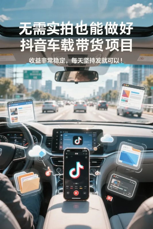 名称：无需实拍也能做好抖音车载带货项目，收益非常稳定，每天坚持发就可以！描述：无需实拍也能做好抖音车载带货项目，收益非常稳定
