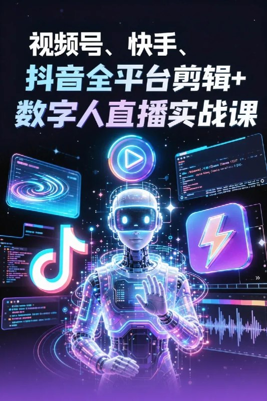 名称：视频号、快手、抖音全平台剪辑+数字人直播实战课描述：《视频号、快手、抖音全平台剪辑+数字人直播实战课》聚焦三大主流平台，系统讲解视频剪辑技巧与数字人直播实操方法