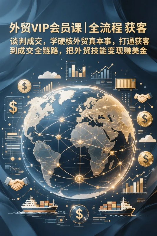 名称：外贸VIP会员课｜全流程获客谈判成交，学硬核外贸真本事，打通获客到成交全链路，把外贸技能变现賺美金描述：外贸VIP会员课，带你学硬核外贸真本事