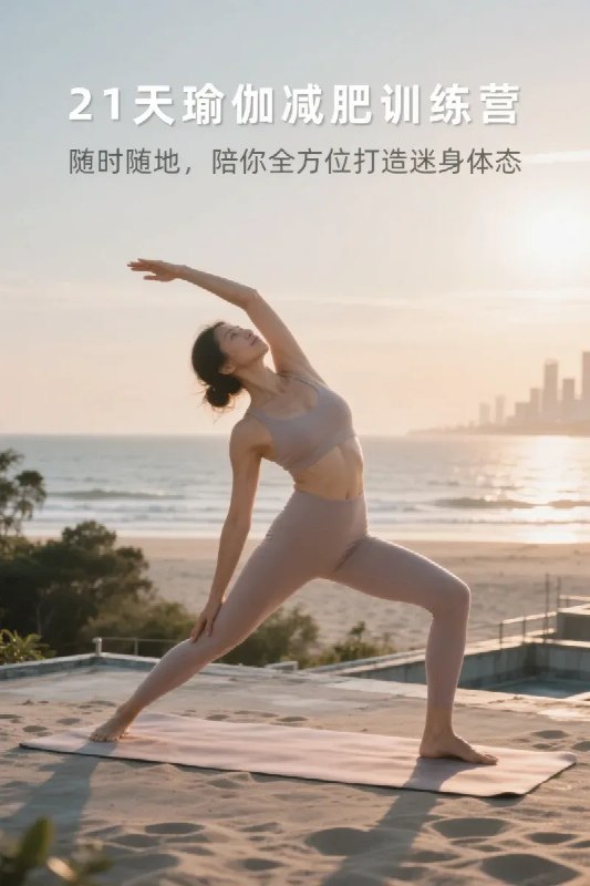 名称：21天瑜伽减肥训练营：随时随地，陪你全方位打造迷人体态描述：《21天瑜伽减肥训练营》是一套结合科学运动与身心管理的减脂塑形课程