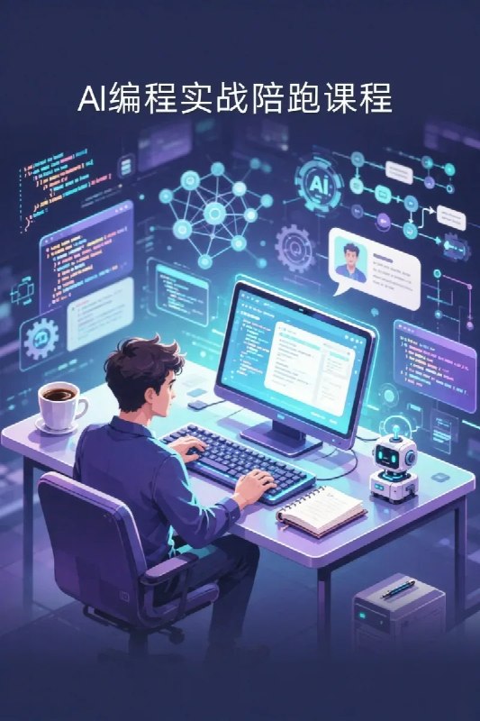 名称：AI编程实战陪跑营，手把手带你用AI提升开发效率描述：一套AI编程实战陪跑课程，系统讲解如何借助AI工具完成代码生成、调试排错、项目搭建与自动化脚本编写
