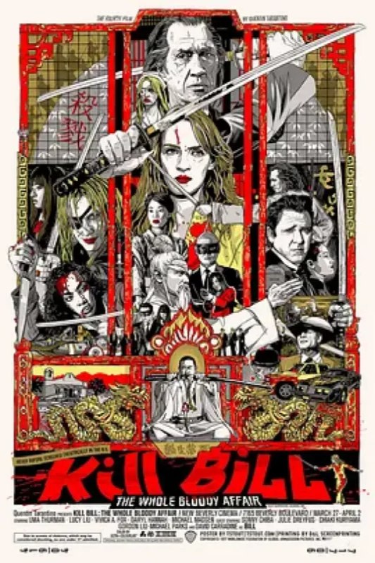 名称：杀死比尔：整个血腥事件 Kill Bill: The Whole Bloody Affair描述：新娘（乌玛·瑟曼 Uma Thurman 饰）曾是暗杀组织中的一名成员，也是组织首脑比尔（大卫·卡拉丁 David Carradine 饰）的情人，金盆洗手后的她结识了一个单纯的小伙子并准备忘掉过去与之结婚