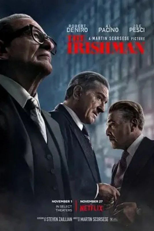 名称：爱尔兰人 The Irishman描述：《爱尔兰人》为马丁·斯科塞斯执导的传奇巨制，罗伯特·德尼罗、阿尔·帕西诺和乔·佩西主演
