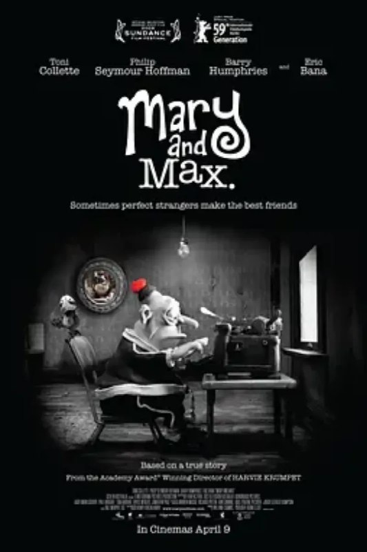 名称：玛丽和马克思 Mary and Max描述：1976年，8岁的玛丽·黛西·丁格尔（贝丝妮·惠特摩尔 Bethany Whitmore 配音）是澳大利亚墨尔本的一个小女孩，喜欢动画片“诺布利特”、甜炼乳和巧克力