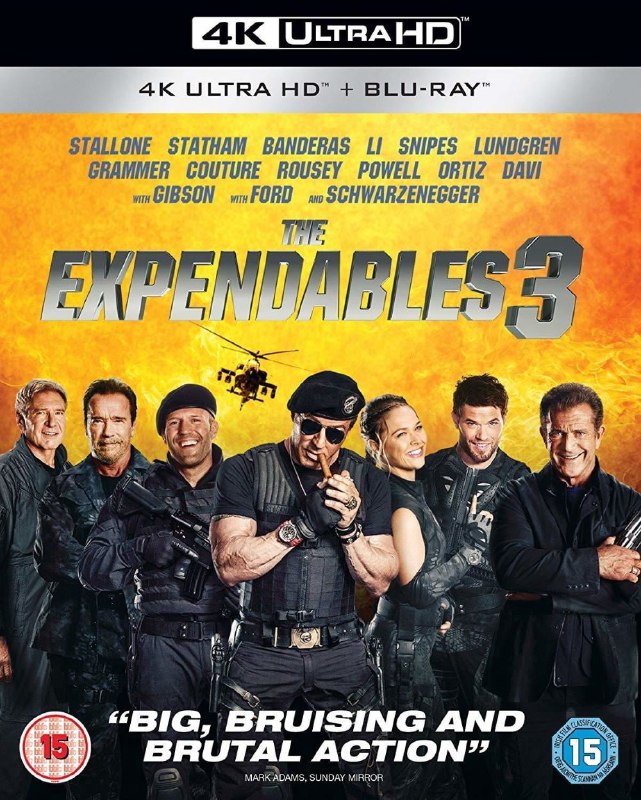 名称：敢死队3 4K原盘REMUX [HDR] [国英双语] [内封简英双字]描述：敢死队3的剧情简介 · · · · · ·  影片开场，巴尼·罗斯（西尔维斯特·史泰龙 Sylvester Stallone 饰）带领敢死队的老伙计李（杰森·斯坦森 Jason Statham 饰）、贡纳（杜夫·龙格尔 Dolph Lundgren 饰）等人驾驶直升机劫持火车，救出了被囚禁的用刀高手医生（韦斯利·斯奈普斯 Wesley Snipes 饰）