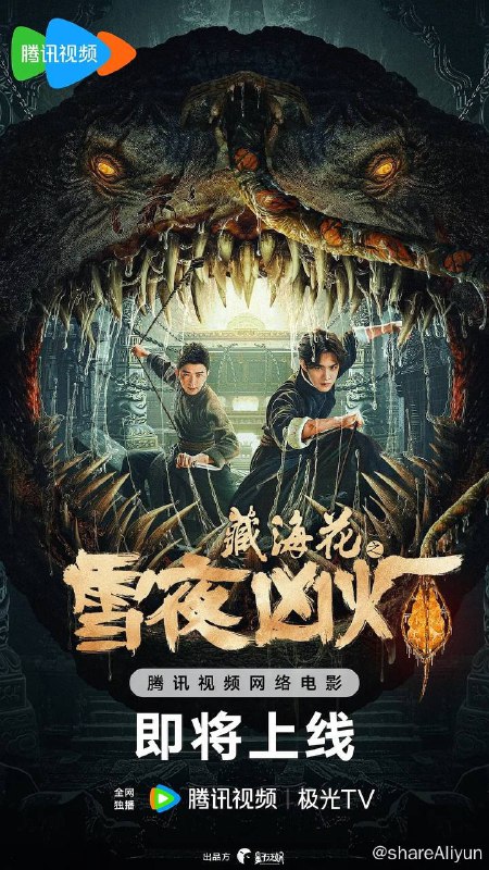 名称：藏海花之雪夜凶灯（2024）4K描述：本片取材于小说《藏海花》中的两名少年人物张海客和张念，讲述了民国时期，张海客张念兄弟二人，因为一份帛书深入雪山深处，在极度黑暗的古珞洞穴中冒险的故事