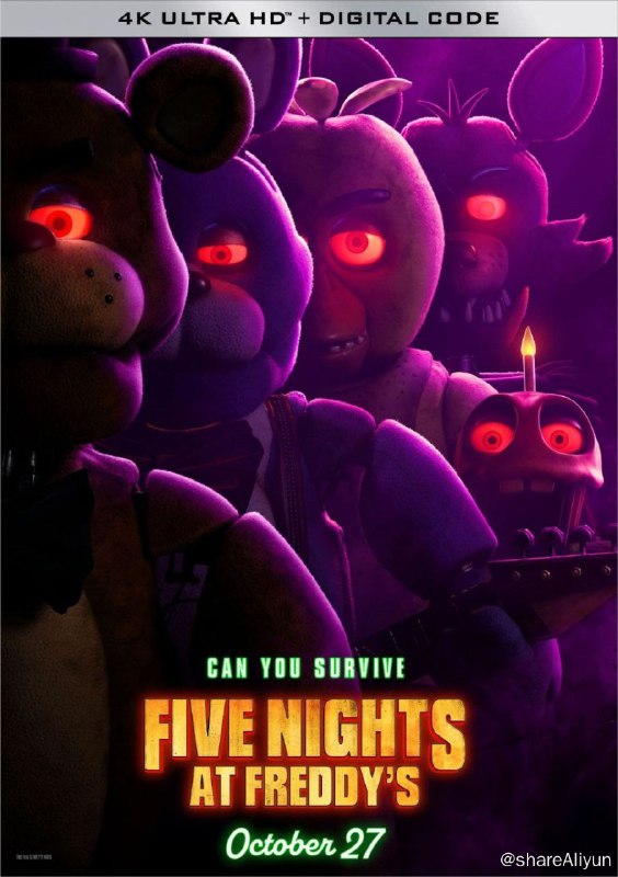 名称：玩具熊的五夜惊魂 (2023) 4K 中字外挂字幕描述：影片改编自同名游戏，讲述一个保安开始在弗雷迪的披萨店工作，结果在上班的第一天晚上，他发现这个夜班可能会让他丧命的故事