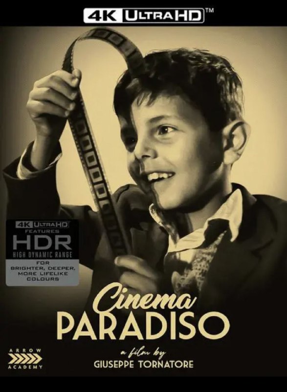 名称：天堂电影院(1988) 4K HDR描述：该片讲述了主人公多多，喜欢看放映师艾佛特放电影，在胶片中找到了童年生活的乐趣，后来多多远离故乡成为了一名电影导演