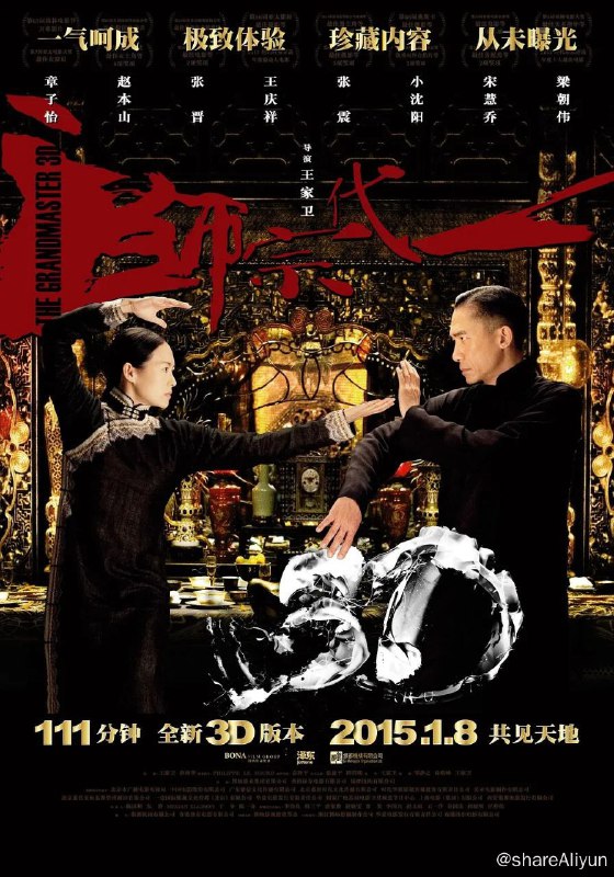 名称：一代宗师 (2013)描述：广东佛山人叶问（梁朝伟 饰），年少时家境优渥，师从咏春拳第二代传人陈华顺学习拳法，师傅“一条腰带一口气”的告诫，支持他走过兵荒马乱、朝代更迭的混乱年代