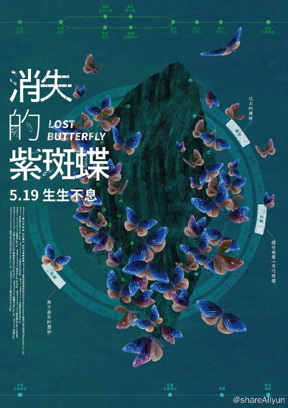 名称：消失的紫斑蝶 (2023) 纪录片描述：這是台灣第一部關於蝴蝶的電影，跟隨著主角紫斑蝶的一生，讓我們理解生命、看見美、貼近自然與靈魂