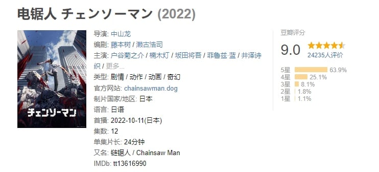 名称：电锯人 チェンソーマン (2022) 更新5集描述：电次是个背负了父亲遗留下的庞大债务，因此过着极端贫穷生活的少年，他救了恶魔啵奇塔，并与它一起以恶魔猎人的身份斩杀低阶恶魔来换取酬劳