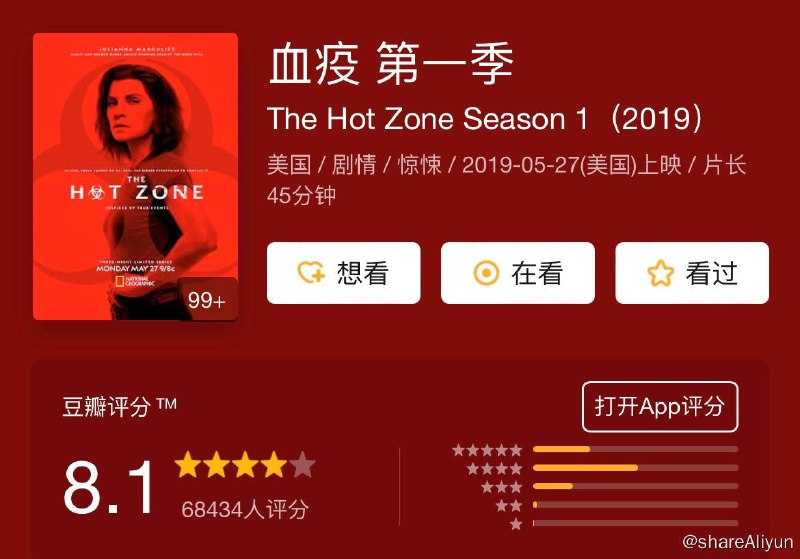 名称：血疫 The Hot Zone S01~S02描述：剧集改编自理查德·普雷斯顿所著的有关埃博拉病毒及其对人类影响的畅销书
