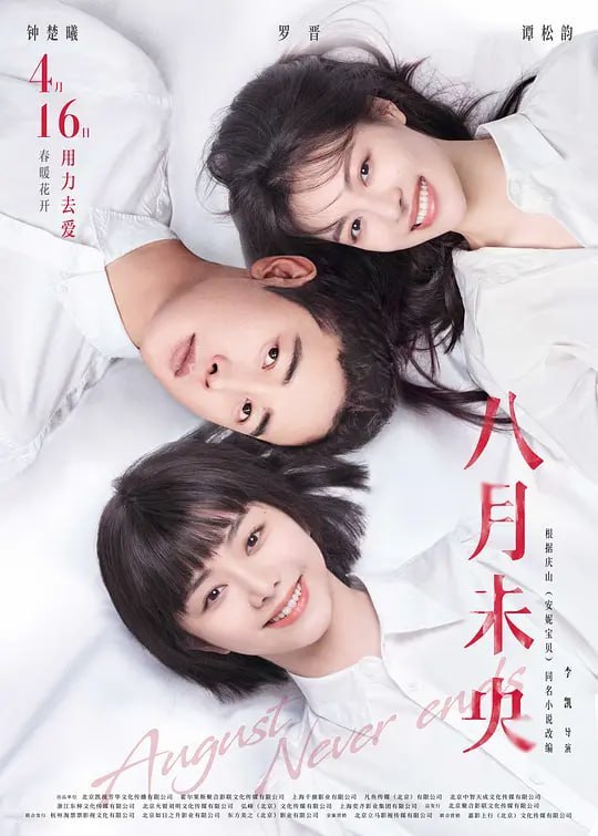 名称：八月未央 (2021)描述：讲述了可爱率真的小乔(谭松韵 饰)遇见了沉默寡言的未央(钟楚曦 饰)，小乔的热情开朗使性格迥异的她们迅速成为了“蜜友”，而小乔未婚夫朝颜(罗晋 饰)的出现使得三人的感情产生了微妙的变化，三人关系也由此变得错综复杂的爱情故事