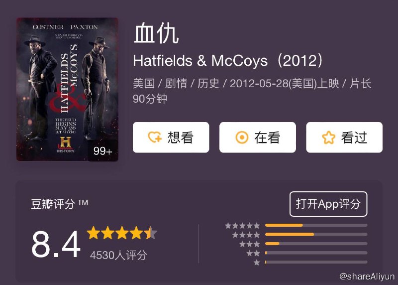 名称：血仇 Hatfields & McCoys S01描述：《The Hatfields and McCoys》则聚焦于美国声名狼藉的两个家族——Hatfields和McCoys——之争