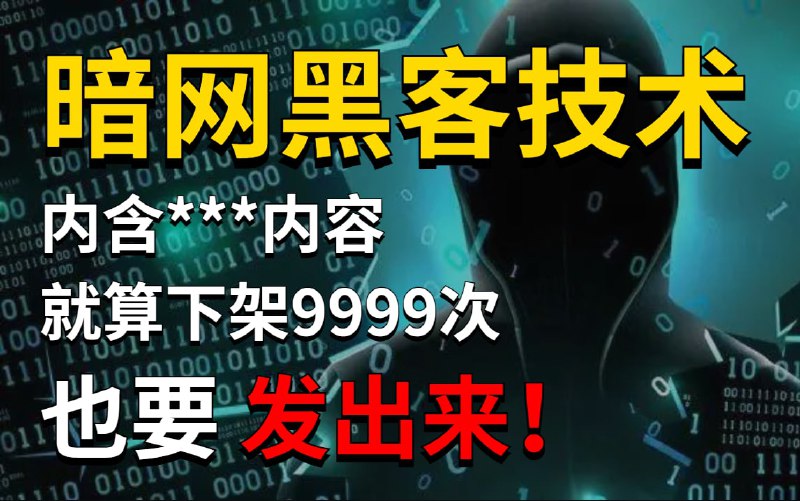 名称：就算下架9999次，我也要把它发出来！零基础学习暗网黑客技术，内容真实可拷！网络安全  渗透测试  web安全  黑客攻防描述：本课程目的只用于教学，切勿使用课程中的技术进行违法活动，利用课程中的技术造成的后果与本人无关，倡导维护网络安全人人有责，共同维护网络文明和谐
