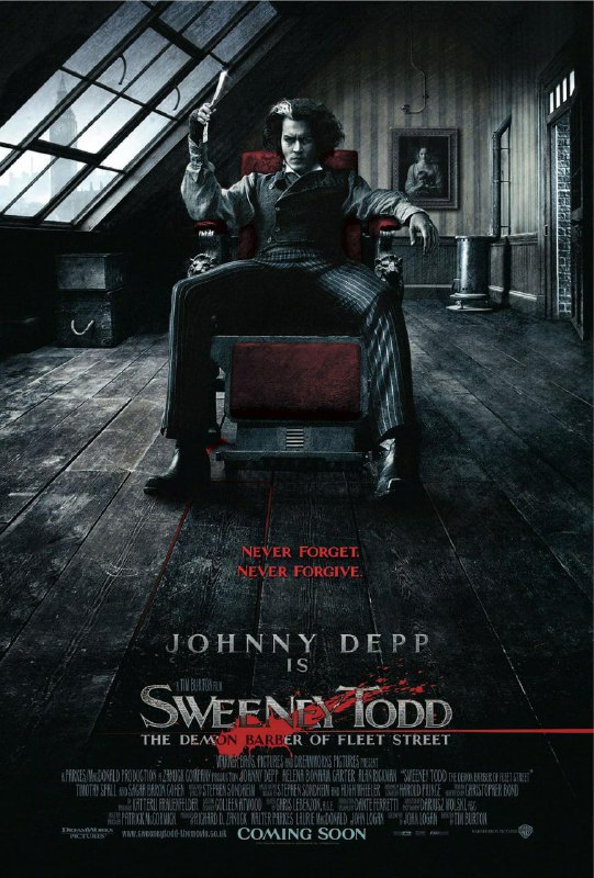 名称：理发师陶德Sweeney Todd: The Demon Barber of Fleet Street（2007）描述：受法官塔萍（阿伦`瑞克曼）陷害，被迫流放他乡15年的陶德（约翰尼`德普）回到伦敦后，满心的怒火，只想复仇
