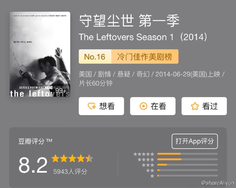 名称：守望尘世 The Leftovers S01~S03描述：一个普通的10月14日午后，世界上有2%的人消失了