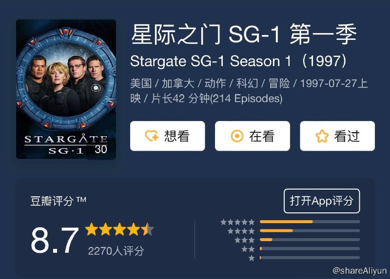 名称：星际之门SG-1 Stargate SG-1 S01~S10描述：是米高梅公司以1994年的卖座电影