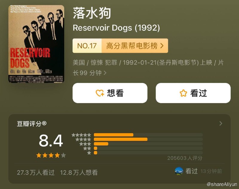 名称：落水狗 Reservoir Dogs (1992) 2160p BluRay REMUX (原盘) DTS-HD MA 5.1 外挂双语 [高分黑帮电影] [已刮削]描述：黑帮老大乔·卡伯特（劳伦斯·蒂尔尼 饰）和他的儿子“好家伙”艾迪（克里斯·佩恩 饰）召集了六名强盗，准备到珠宝店抢劫一批天然钻石