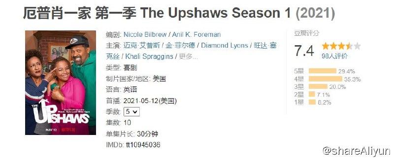 名称：厄普肖一家 S05 附前四季 内嵌中文 1080P描述：印第安纳州的一个工薪阶层黑人家庭一边努力追求幸福美好的生活，一边应对每天遇到的挑战