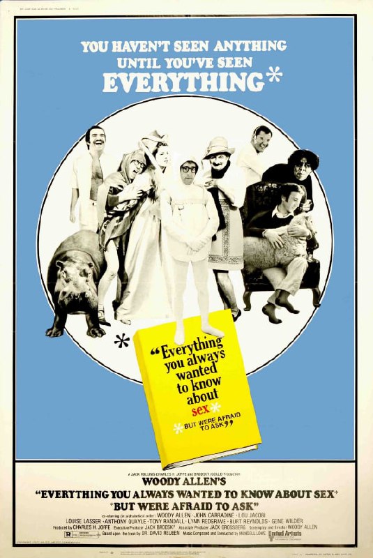 名称：性爱宝典 Everything You Always Wanted to Know About Sex * But Were Afraid to Ask描述：本片由章回形式提出七个敏感又尖锐的性话题：《春药管用么？》导演伍迪·艾伦Woody Allen亲自扮演佞人小丑，迷奸皇后未果而断送性命；《什么是兽交？》中事业有成的医生爱上一只母羊黛茜；《女人为何性冷淡》讲述性冷淡的新婚妻子只有在公众场合才会性欲爆发；《异装癖者是同性恋 么？》里结发夫妻访友，丈夫却偷穿女性服装，上演一场暴露在大庭广众下的尴尬闹剧；第五段《什么是性异常？》设定在公开各自性怪癖的电视脱口秀节目中；其后的《性学博士可信么？》伍迪·艾伦重新登场，阻止了扬言改造人类性器官的性学教授的疯狂实验；最后的故事《射精是怎么回事？》更是把做爱的全过程演绎成如操纵机器般步步可循