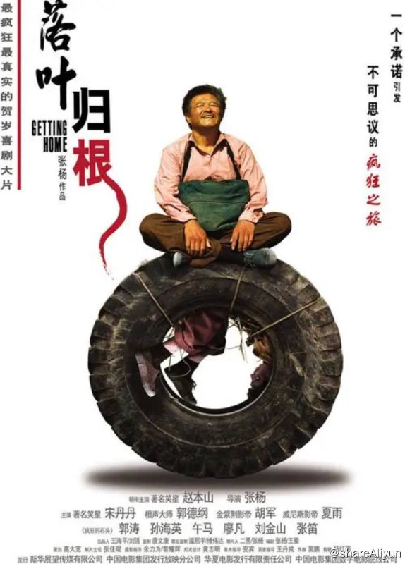 名称：落叶归根描述：老赵（赵本山饰）是个五十多岁的农民，他南下到深圳打工，却因好友老刘(洪启文饰）死在工地上，决定展开回乡安葬老刘之旅