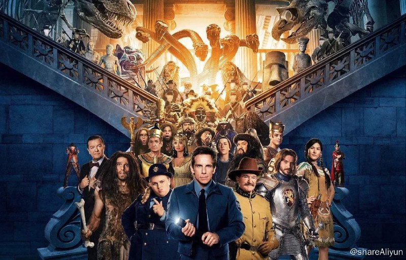 名称：博物馆奇妙夜（1-3）描述：该片讲述一个倒霉的博物馆保安不知不觉触动了一件文物，导致一个被禁锢几千年的生物被释放了出来，带来全城的混乱