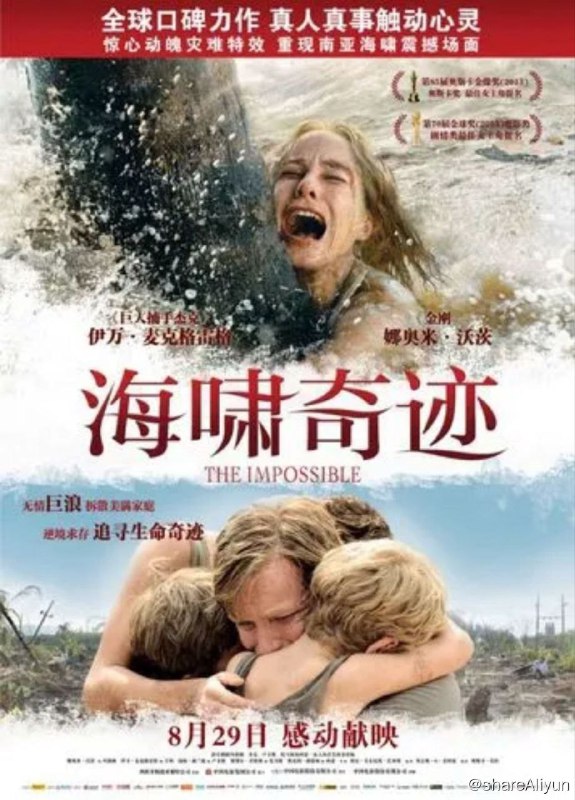 名称：海啸奇迹 (2012) 1080P 国英双音轨，默认英语 中字内嵌字幕描述：本片取材于2004年印度洋海啸时发生的一桩真实事件