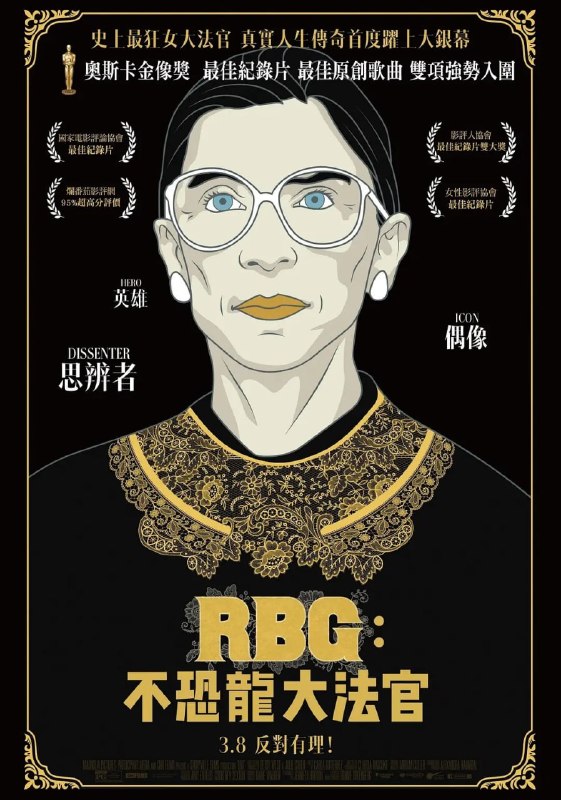 名称：大法官金斯伯格 RBG (2018)描述：本片已获得2018年美国国家评论协会奖，并成为2019年奥斯卡最佳纪录片的有力竞争者