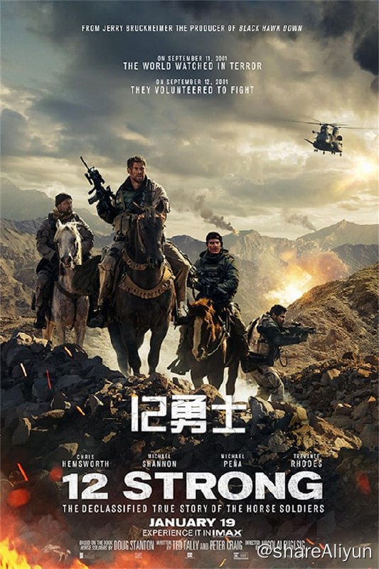 名称：12勇士(2018)4K REMUX描述：影片改编自道格·史丹顿同名小说，尼克莱·夫古斯格执导，彼得·克莱格等编剧