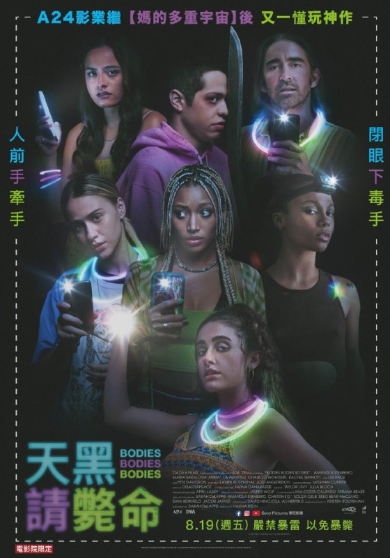 名称：尸体游戏(2022) 4K HDR描述：人前手牵手，闭眼下毒手！究竟谁才是真朋友、谁又是黑暗中的凶手？讲述一群朋友在偏远的周末派对上玩了一个名叫“Bodies Bodie Bodies”模拟谋杀的游戏，结果却发生了真正的谋杀