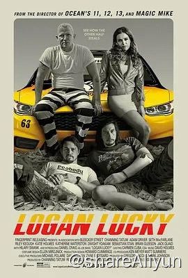 名称：神偷联盟（Logan Lucky）描述：吉米（查宁·塔图姆 Channing Tatum 饰）曾是风光一时的体育明星，却因为受伤而不得不告别体坛，如今的他在一家高速公路收费站里工作，生活的窘迫而又窝囊，更糟糕的是，就连这份工作最终也抛弃了他，他被解雇了