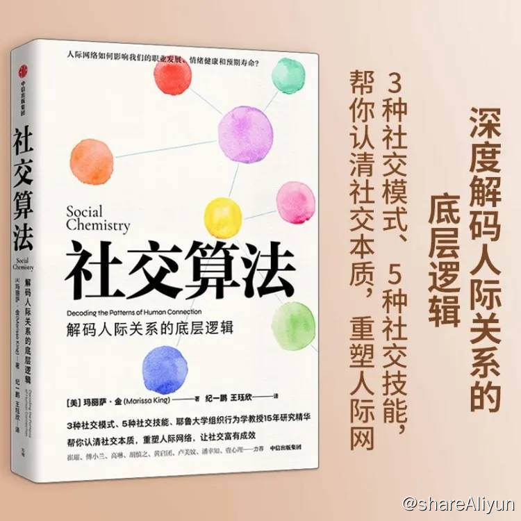 名称：社交算法 | 电子书籍描述：耶鲁大学管理学院组织行为学教授玛丽萨·金花费近15年时间研究人们在社交网络中的自我发展状况，根据人们的表现总结出了科学的社交关系建构方法，并将基本的社交模式定义为三种：扩张者、中介者、召集者