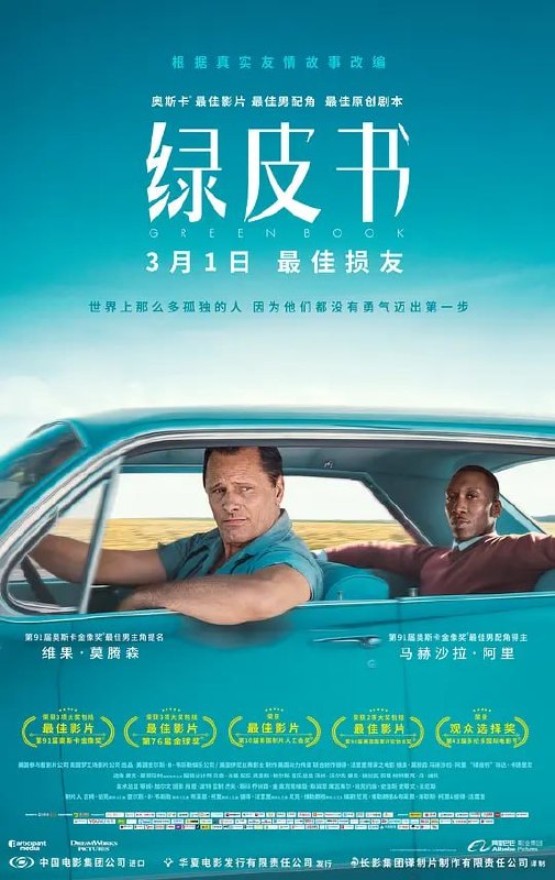 名称：绿皮书 Green Book (2018)描述：托尼(维果·莫腾森 Viggo Mortensen 饰)是一个吊儿郎当游手好闲的混混，在一家夜总会做侍者