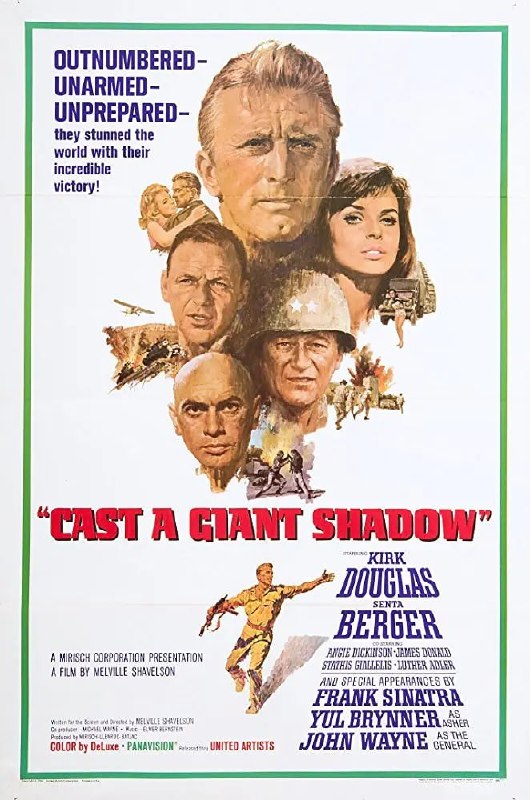 名称：黑幕落下 Cast a Giant Shadow (1966)描述：故事由真人真事改编而成，讲述美国于第二次世界大战获胜后，拥有犹太血统的美军上尉米基奉命到以色列，建立新的防卫军队，抵抗阿拉伯敌人的入侵