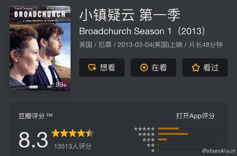 名称：小镇疑云 Broadchurch S01~S03描述：故事发生在英格兰西南部的多塞特郡一个安宁的海滨小镇Broadchurch