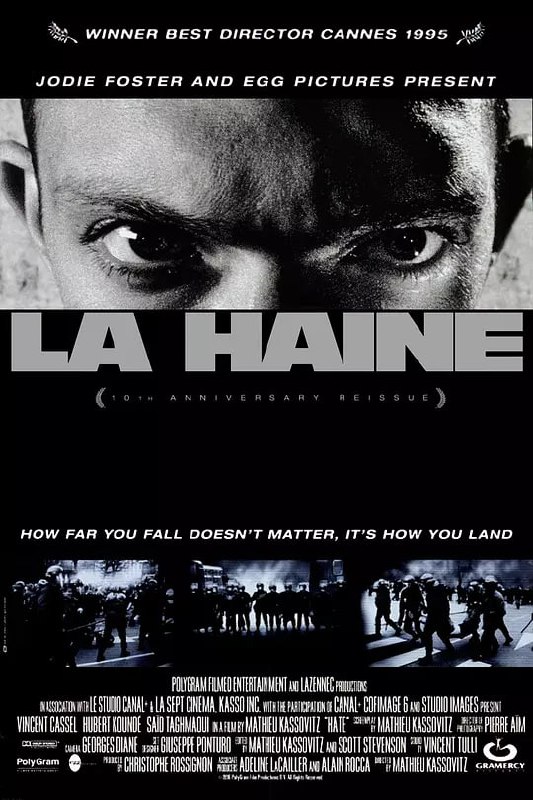 名称：怒火青春 La Haine (1995)描述：影片以1993年在巴黎18区发生的一起警察暴力的真实事件为背景：一名警察在巡逻期间枪杀了一名17岁的扎伊尔少年Makomé M'Bowolé