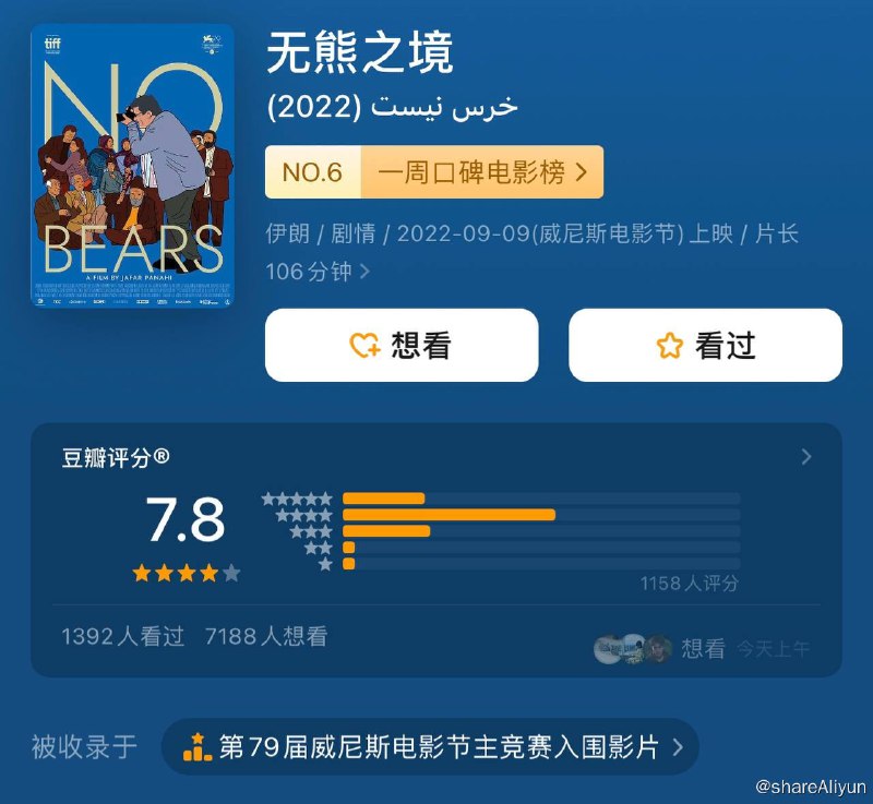 名称：无熊之境 (2022) 1080p BluRay 高码 外挂双语 [伊朗电影]描述：这部政治惊悚片描绘了两个平行的爱情故事