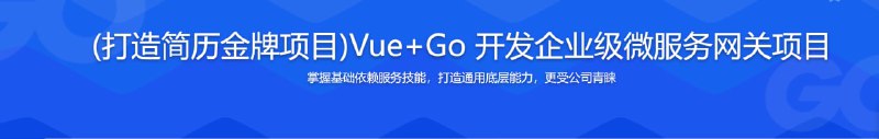 名称：(打造简历金牌项目)Vue+Go 开发企业级微服务网关项目描述：本课程带你手把手设计并实现一个通用型前端+后端一体的微服务网关项目，同时利用Go语言本身的性能优势，打造网关的优越性能，提升自身硬实力，还能收获微服务网关项目作品，丰富个人简历