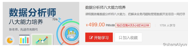 名称：【天善智能】数据分析师八大能力培养描述：课程围绕着数据分析师八大能力，把解决业务问题和管理数据开发项目一网打尽