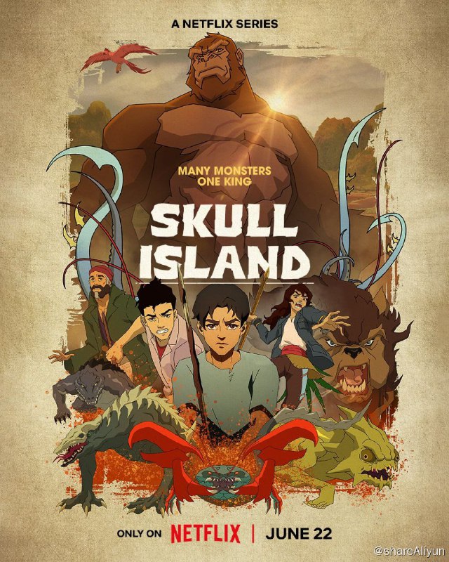 名称：骷髅岛(2023)描述：Skull Island是Netflix新出的一部动画剧集，讲述了一群探险家在南太平洋的一个未知上遇到了各种可怕的生物，包括统治这个岛屿的巨大猿王：金刚