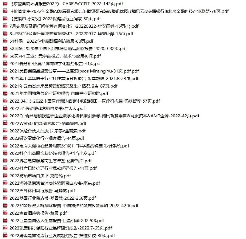 名称：最新行业研究报告2022年1-8月描述：2022年最新行业研究报告小合集，按月份分为1—8月，全是精品中的精品，精心整理！有需要抓紧转存，如果资源对您有帮助，欢迎分享链接给更多人！链接：