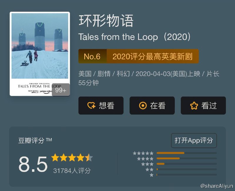 名称：环形物语.Tales From The Loop S01描述：亚马逊预定了一部8集的科幻剧集《环形故事》(Tales From The Loop)，基于瑞典艺术家Simon Stålenhag创作的科幻画作，Nathaniel Halpern(《大群》)编写剧本，马克·罗曼尼克(《别让我走》《黑胶时代》)执导，马特·里夫斯的制片公司6th & Idaho、瑞典的Indio、Fox 21联合制作