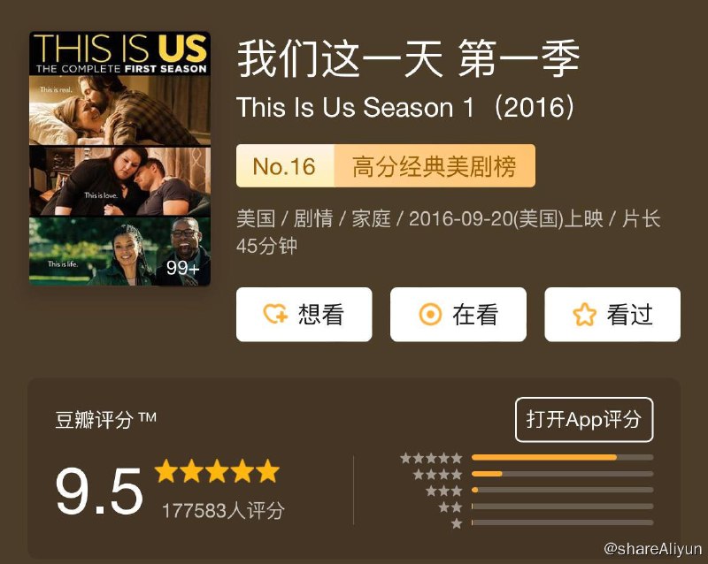 名称：我们这一天 This Is Us S01~S06描述：讲述一群不同的人，他们其中一些人的共同点就是「同一天生日」，他们的生活故事以有趣的方式交叉在一起